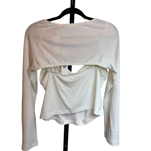 NWT Jonathan Simkhai White Ribbed Knit Cami Top Attached Long Sleeved Shrug Sz L - Picture 6 of 12